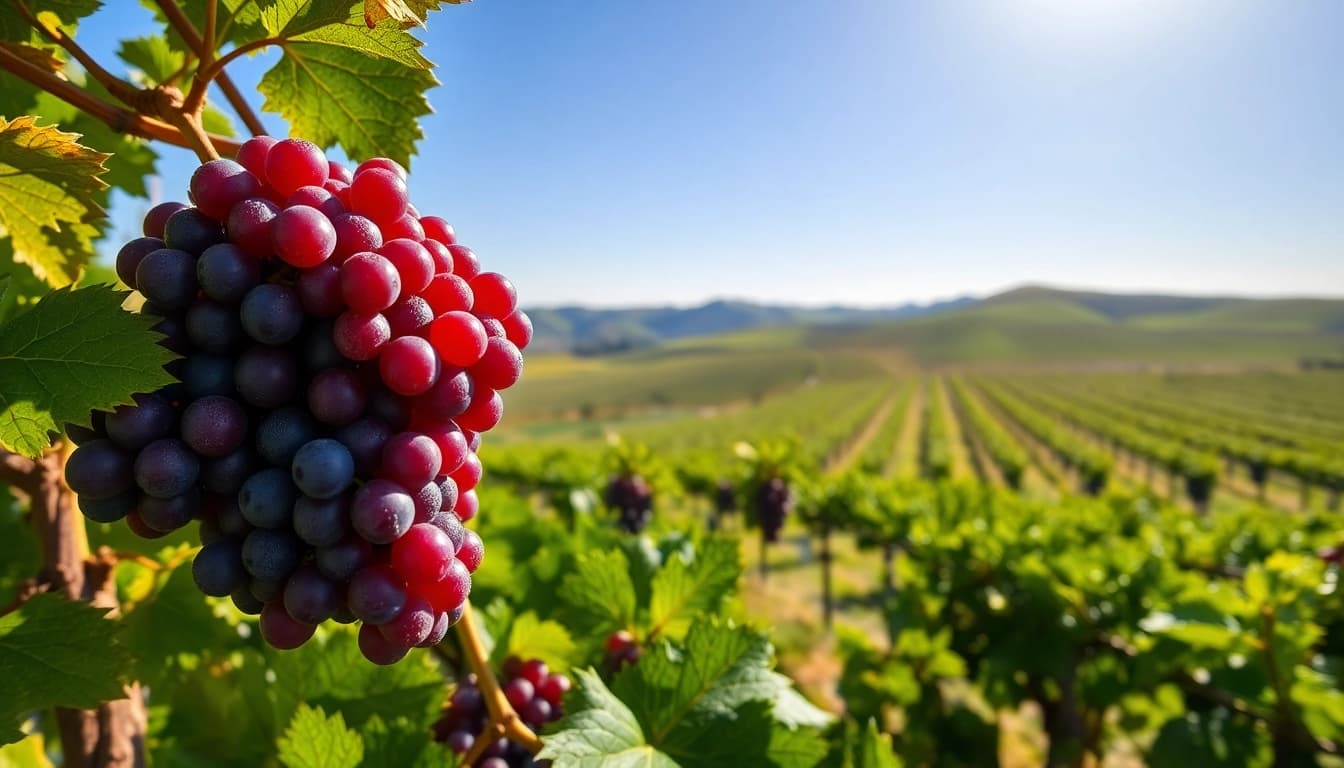 Harvesting delta wine grapes california in a picturesque vineyard setting.