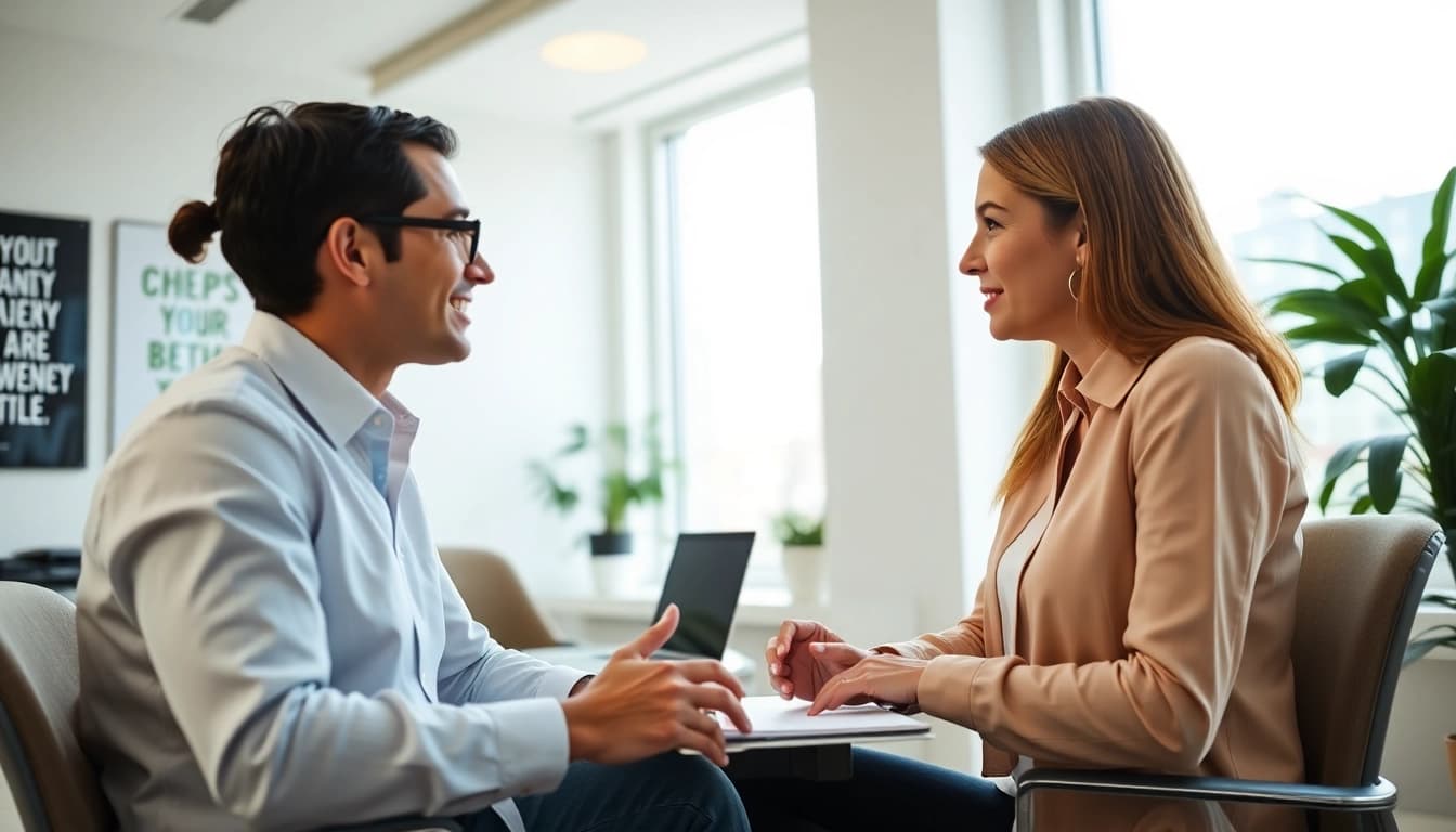 Engaging career coaching session with a professional coach assisting a client in career development.