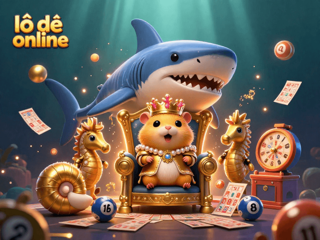 Engage in lô đề online with a vibrant 3D lottery scene featuring a golden hamster king.