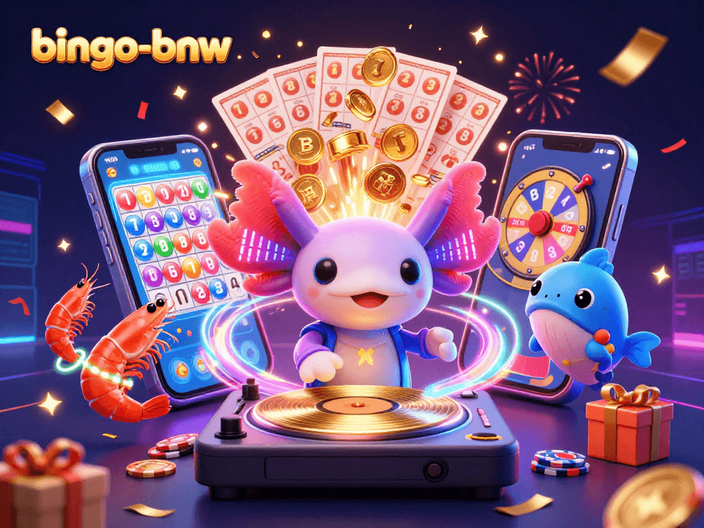 Engage in exciting bingo-bnw gameplay with colorful graphics and dynamic characters in this vibrant illustration.