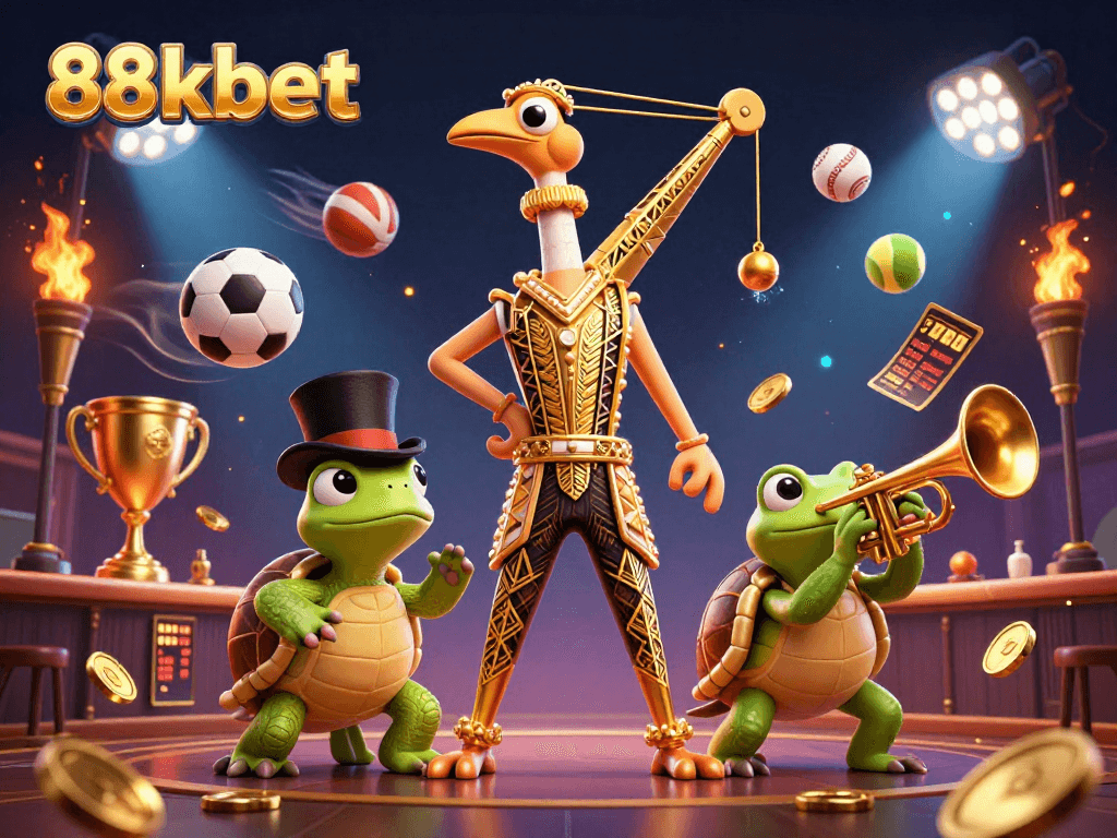Engage in thrilling gameplay with 88kbet — a vibrant casino scene featuring energetic characters and game elements.