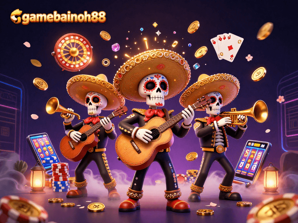 Experience gamebainohu88 with exciting skeleton mariachi band and dynamic casino elements.