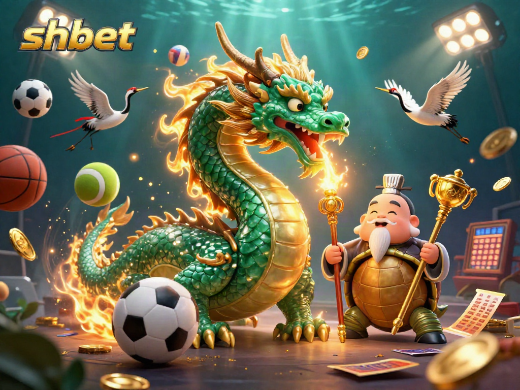 Experience the vibrant energy of shbet with a dynamic 3D casino illustration featuring a jade dragon and lucky symbols.