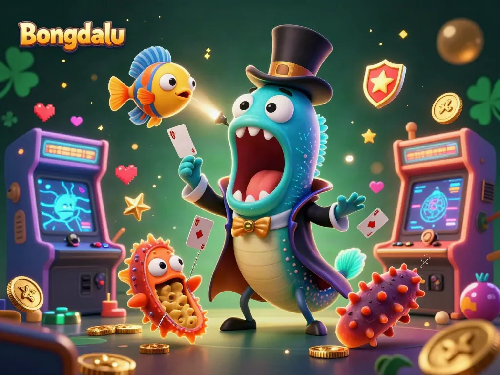 Bongdalu enhances your betting experience with dynamic casino-themed characters performing magical card tricks in an energetic scene.