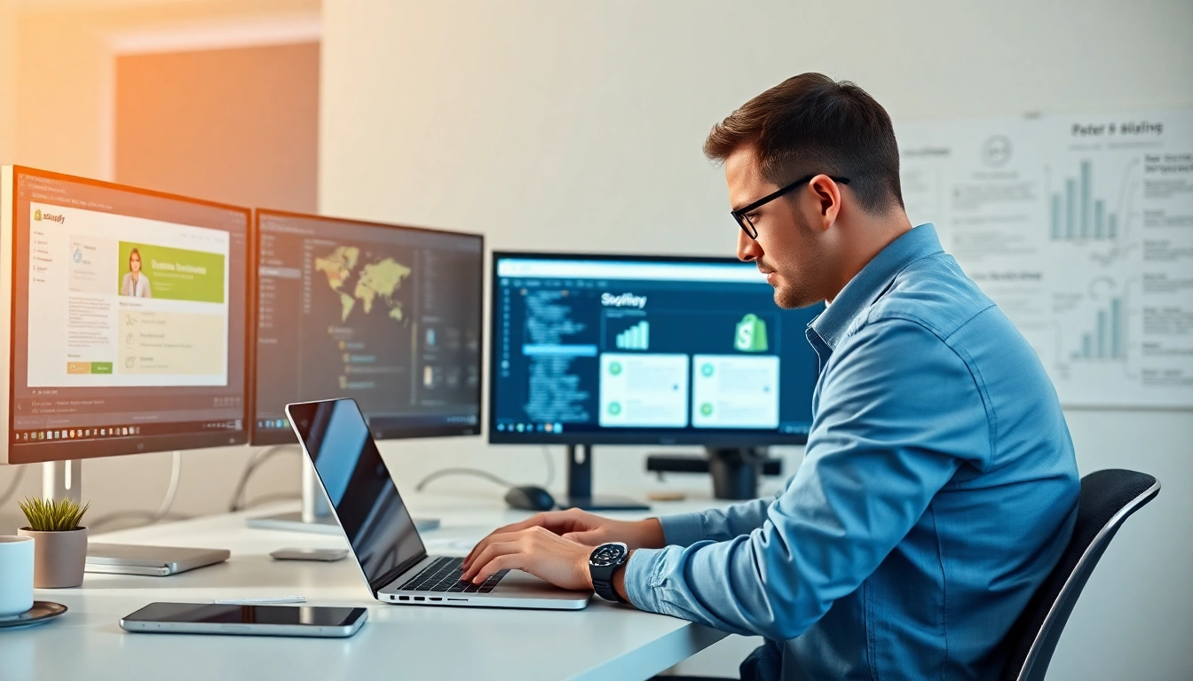 Showcase Headless Shopify development with a focused developer in a modern workspace.