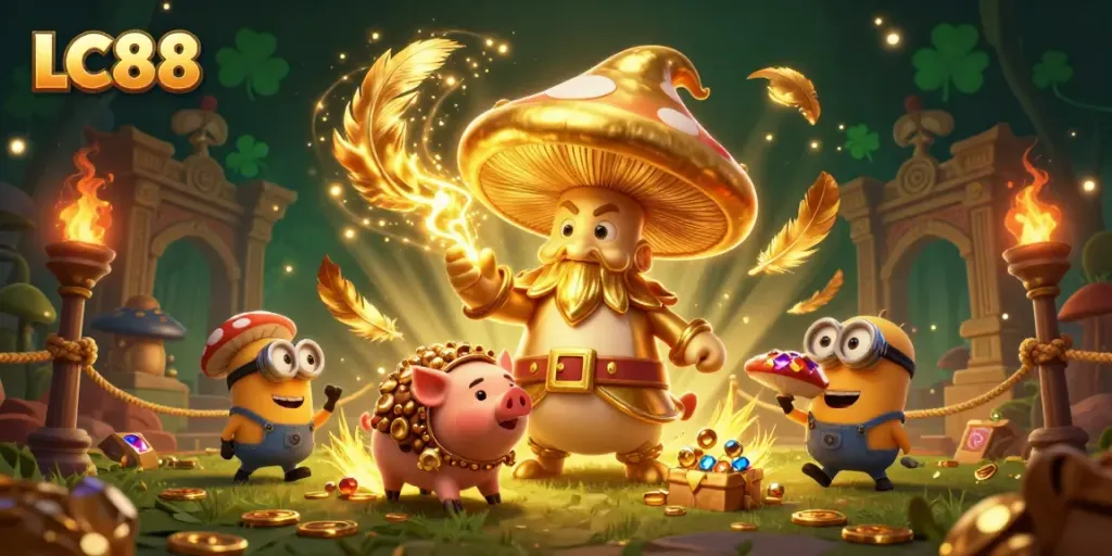LC88 reveals enchanted treasures in a magical casino scene filled with gold and captivating characters.