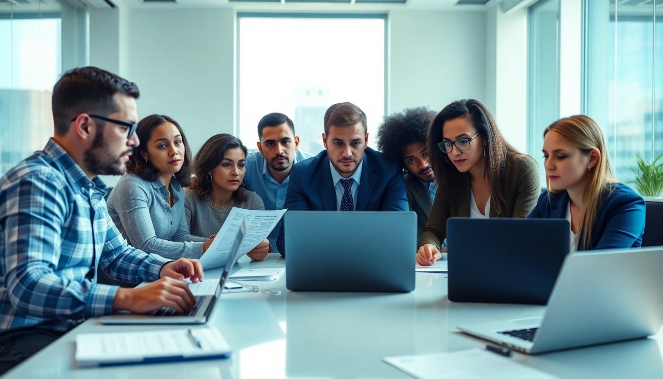 Cyber Essentials UK: professionals collaborating on cybersecurity protocols in an office setting.