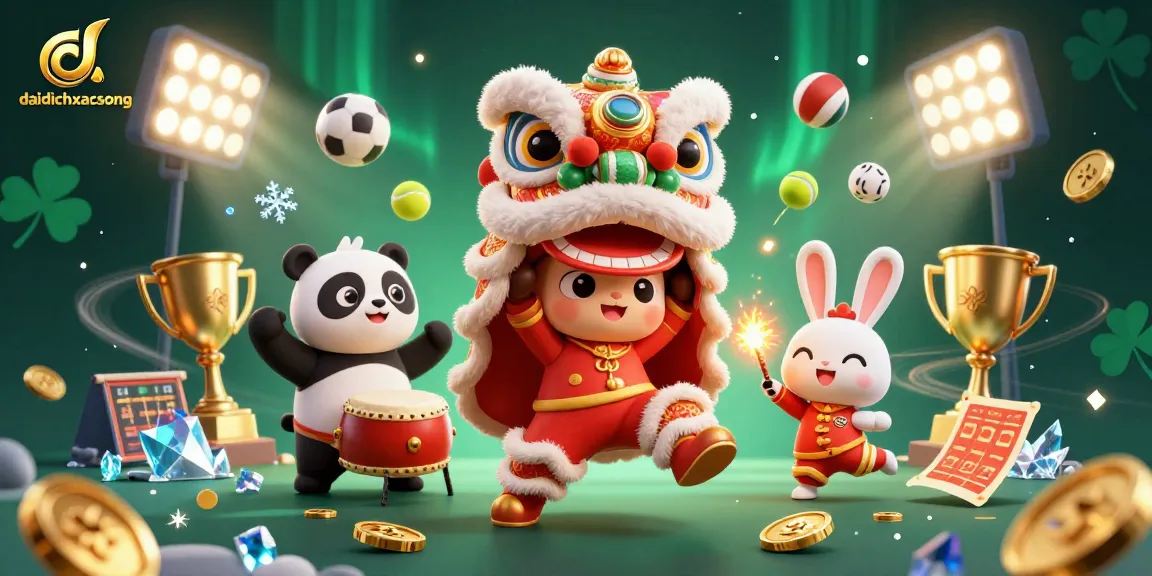 Play daidichxacsong with dynamic characters celebrating victory amidst vibrant casino-themed elements.
