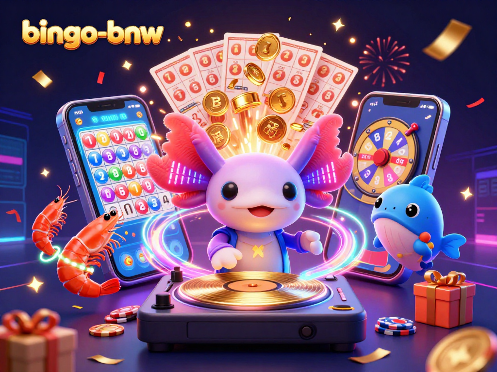 Engage in exciting bingo-bnw gameplay with colorful graphics and dynamic characters in this vibrant illustration.