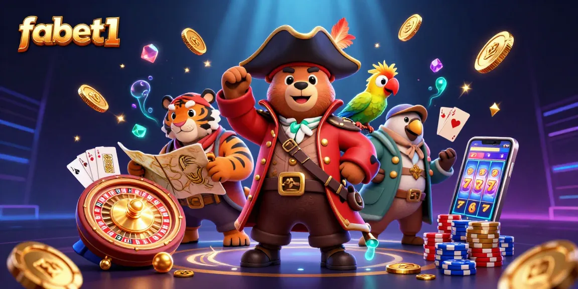 Experience the thrill of fabet1 with a 3D visual of cartoon pirate-themed casino excitement.
