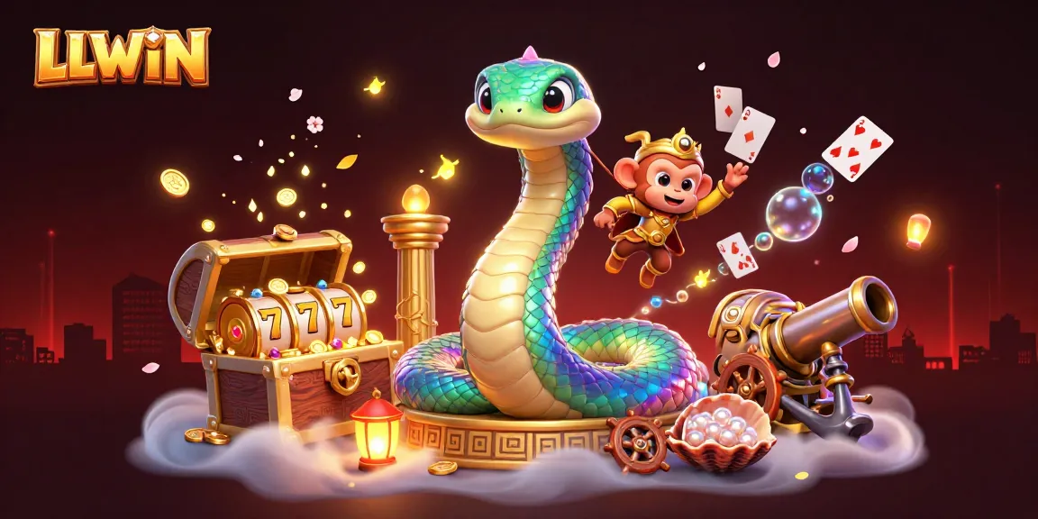 Engage in thrilling slot games at LLWIN, featuring vibrant casino elements and energetic characters.
