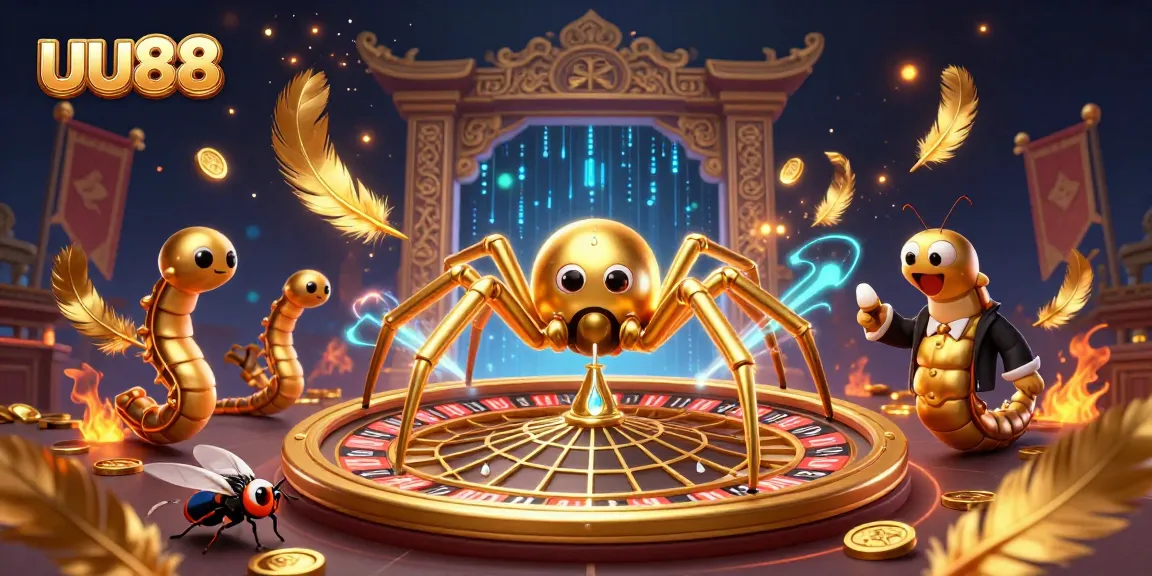 Place bets with uu88 in this vibrant 3D gambling scene featuring a spider and croupier.