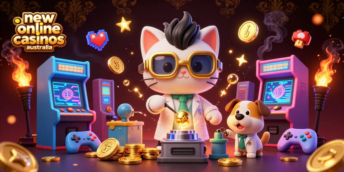 Engage with new online casinos Australia featuring cartoon cats and colorful gaming elements.