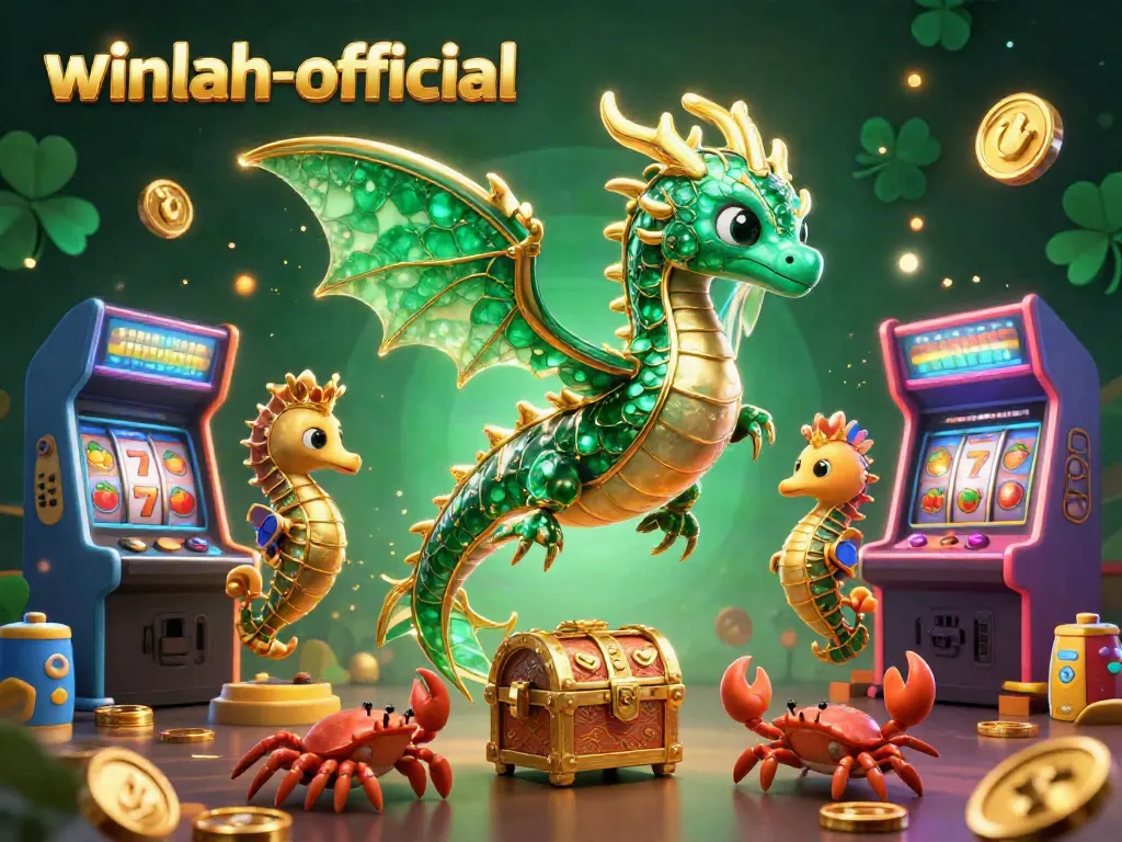 Engage with winlah-official's vibrant gaming universe featuring sea creatures and colorful arcade elements.