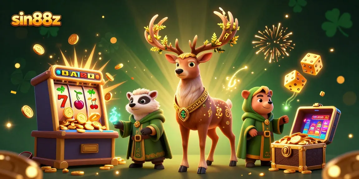 Experience exciting casino fun with sin88z, featuring a druid stag and slot machine jackpot.