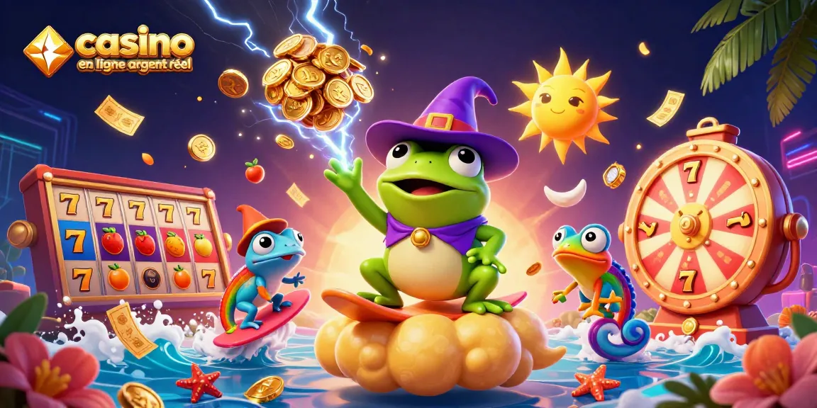 Découvrez des animations fascinantes sur les casinos en ligne à argent réel avec une grenouille magicienne.
