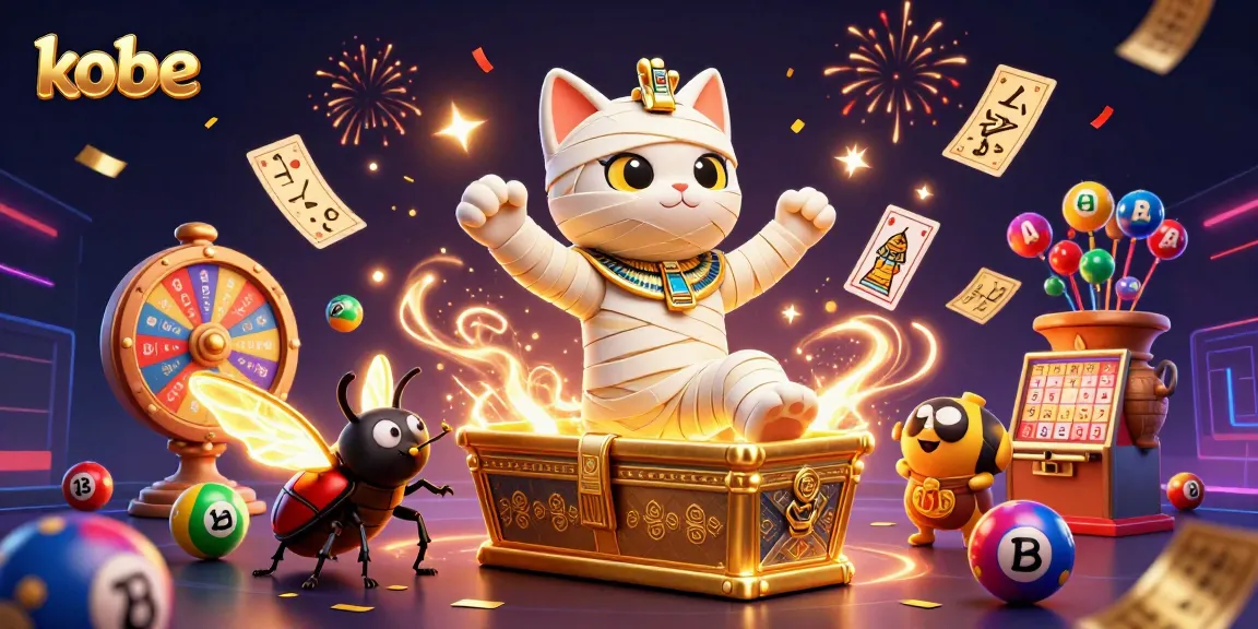 Experience kobe's excitement with a dazzling Egyptian mummy cat and vibrant lottery elements in action.