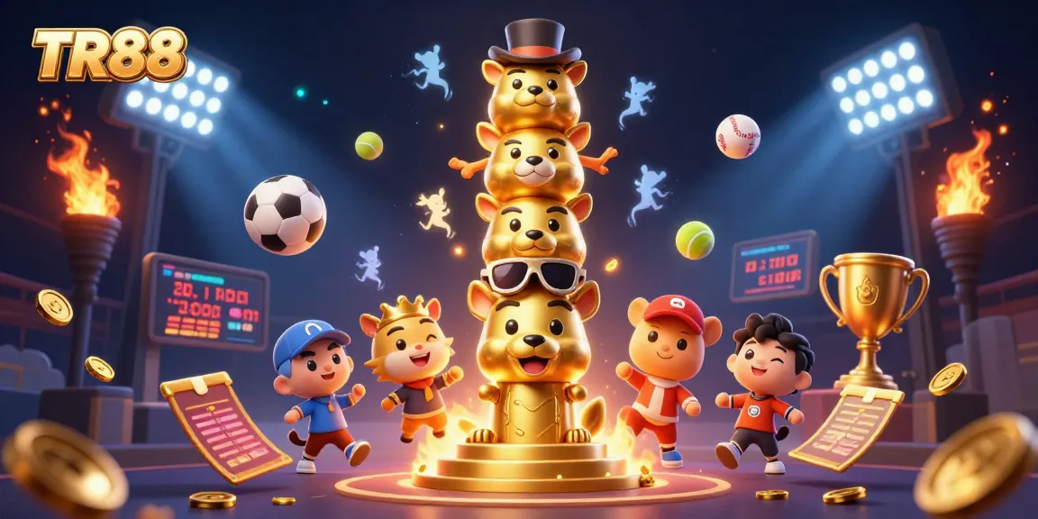 Experience thrilling sports betting at TR88 with dynamic elements and vibrant characters.