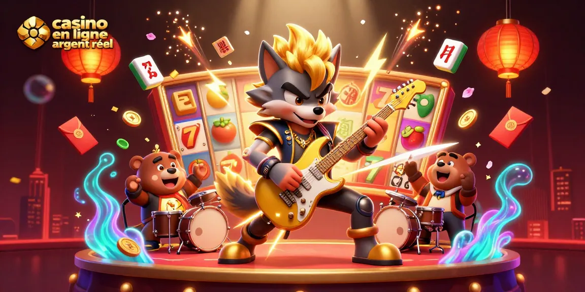Joue chez casino en ligne argent réel avec des personnages animés sur scène, ambiance festive et éléments de jeu dynamiques.