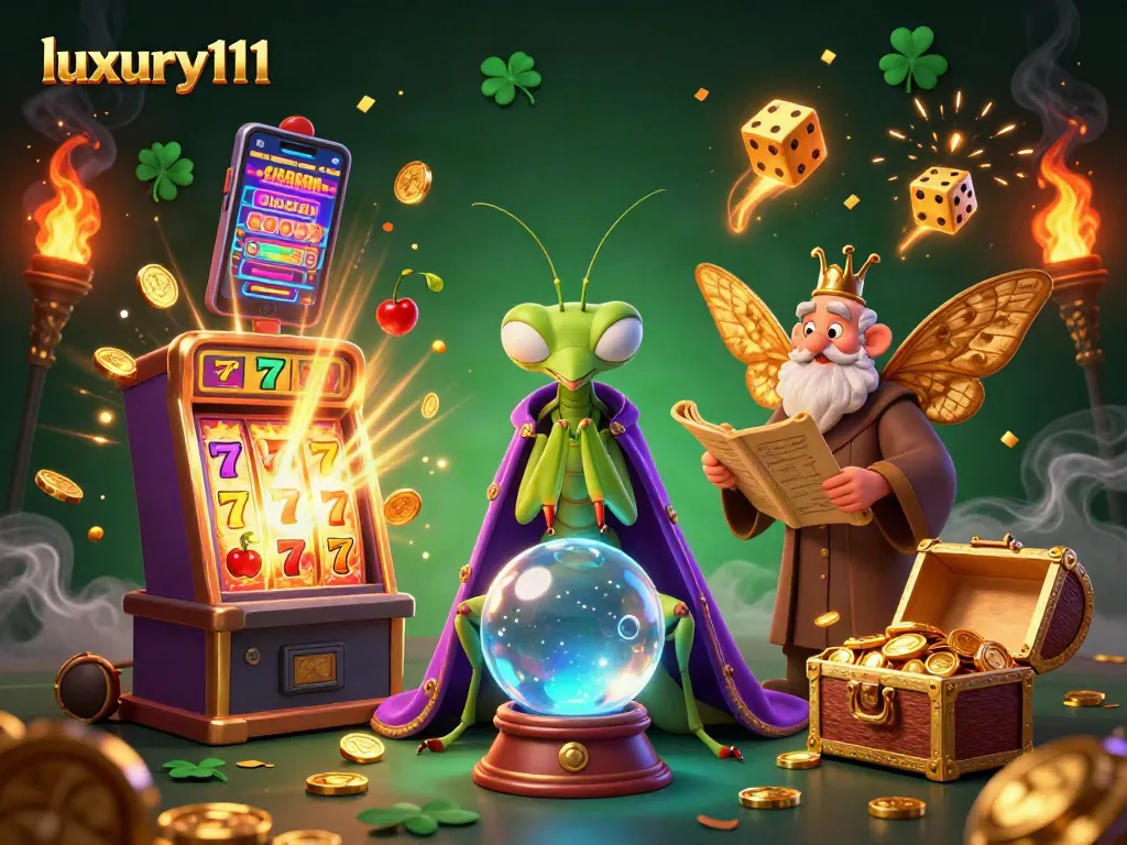 Engage with luxury111's thrilling jackpot scenes featuring vibrant slot machines, fortune tellers, and gold!