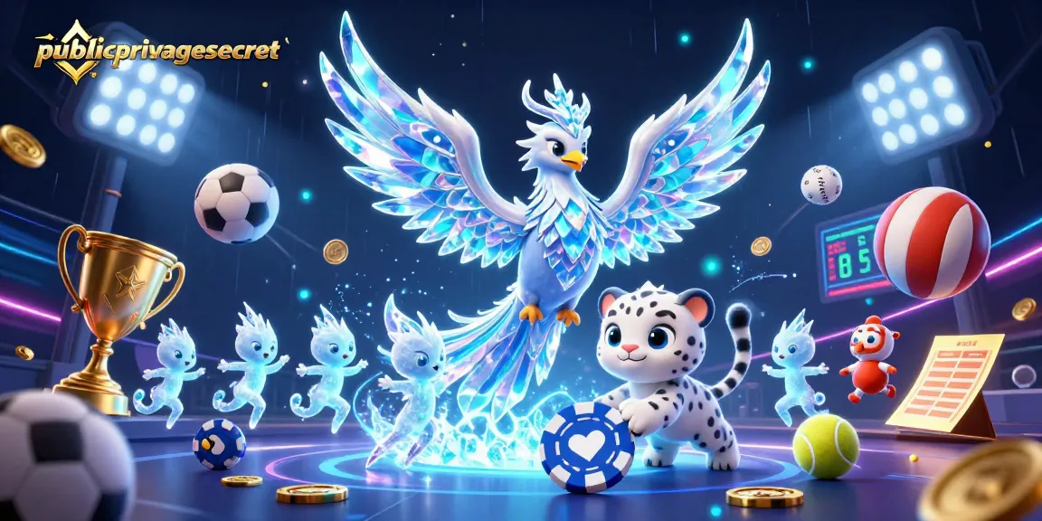 Engage in thrilling moments at publicprivatesecret, with a stunning ice phoenix and playful snow leopard amidst sports elements.
