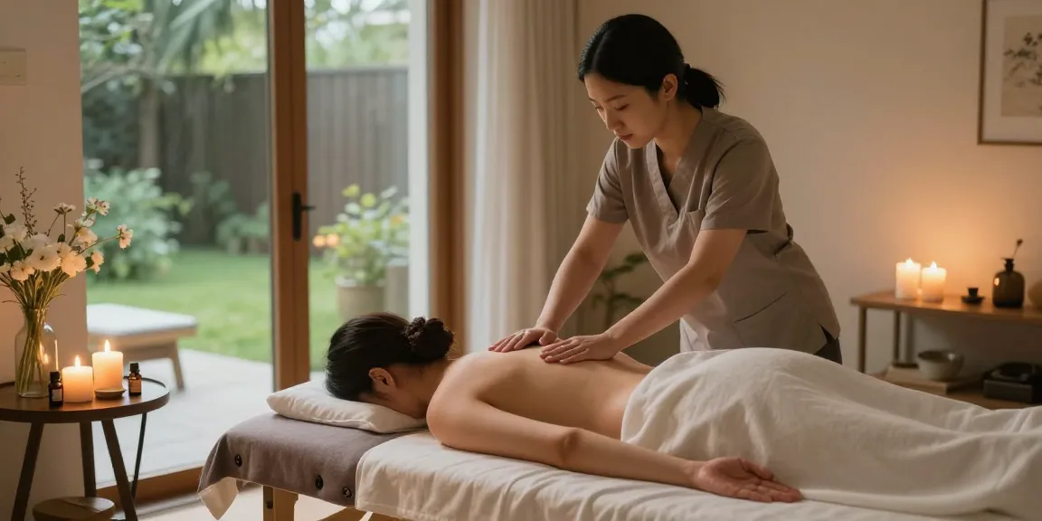 Experience soothing 의정부출장안마 in a serene home massage environment, with calming elements enhancing relaxation.