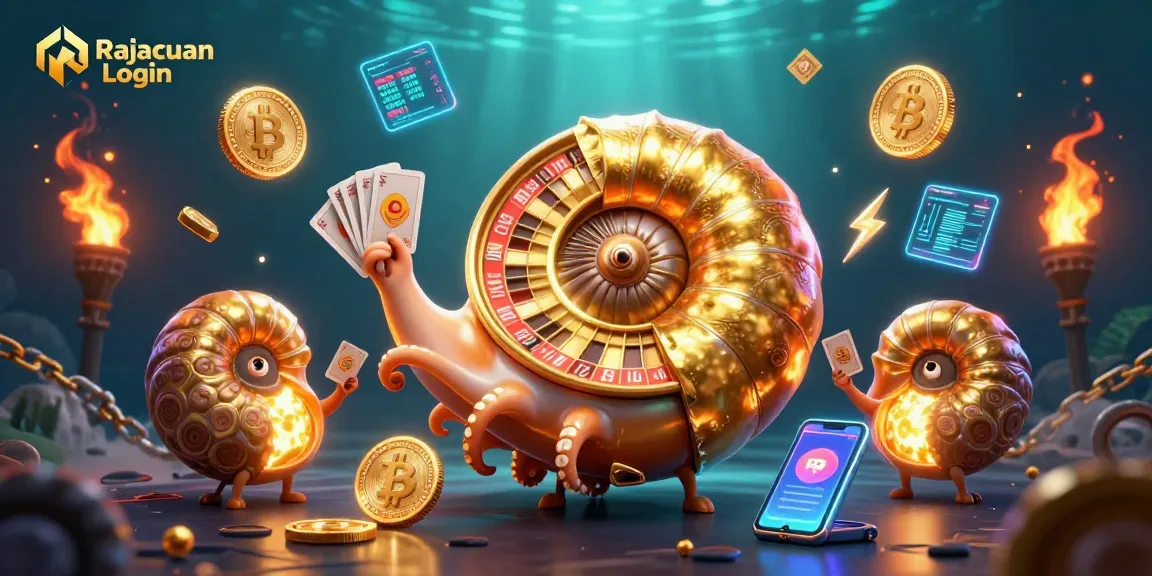 Permainan kartu di RAJACUAN LOGIN dengan nautilus raksasa dan koin crypto bersinar.