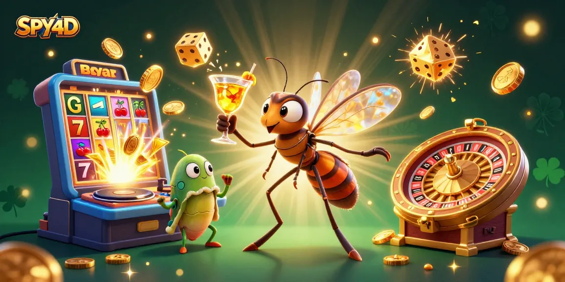 SPY4D menghadirkan suasana kasino yang meriah dengan simbol jackpot dan koin berkilau.