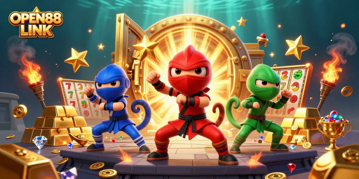 Engage with the thrilling OPEN88 LINK gaming experience featuring ninja chameleons and golden treasures.