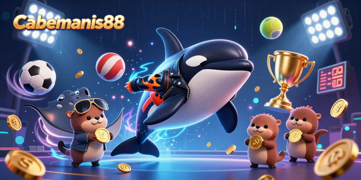 Experience the excitement of Cabemanis88 with a vibrant illustration featuring dynamic sea creatures and golden coins.