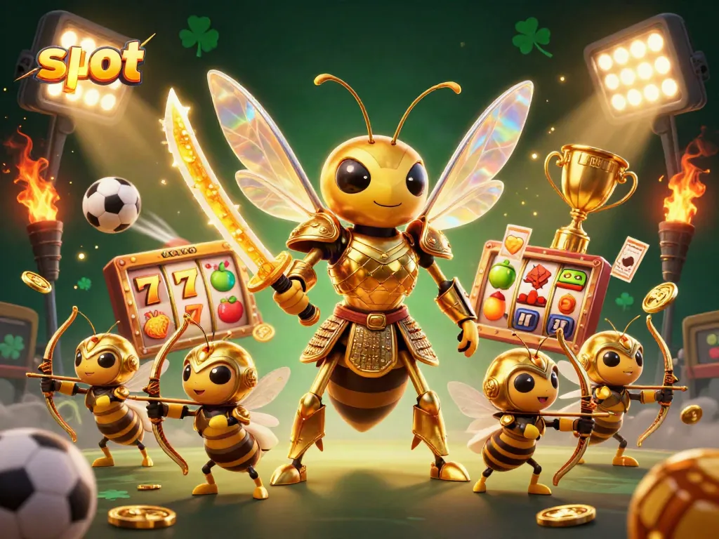 Engage in thrilling slot adventures with a playful hornet explorer amidst vibrant gaming elements.