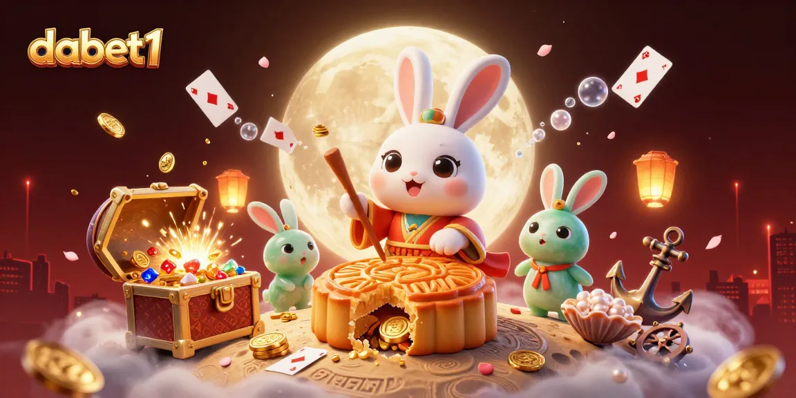 Experience dabet1's enchanting casino with vibrant moon rabbit and treasures in a captivating scene.