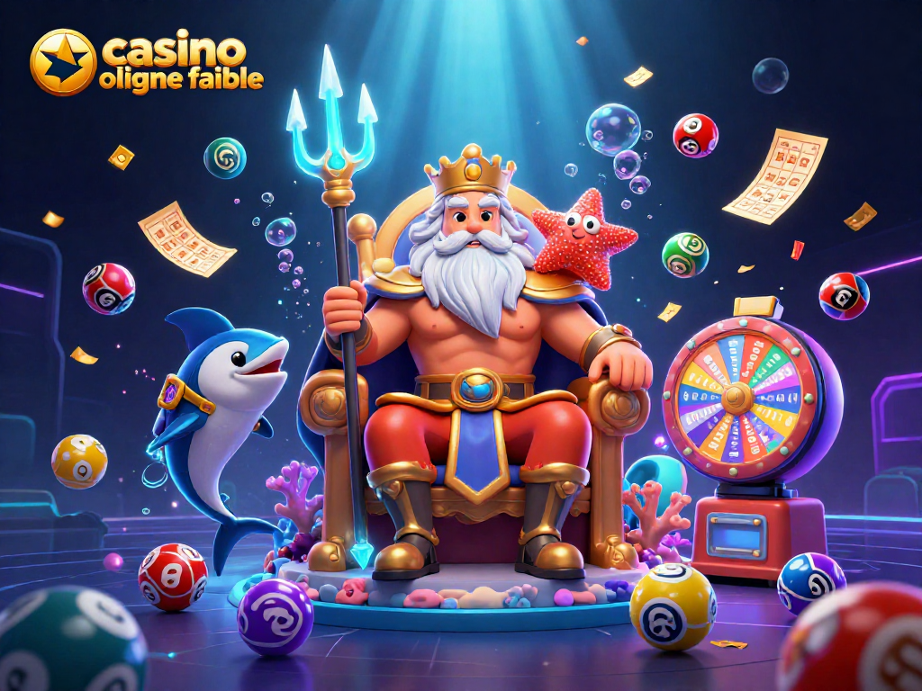 Jouez au casino en ligne fiable avec des personnages en scène entourés de ballons et d'éléments ludiques.
