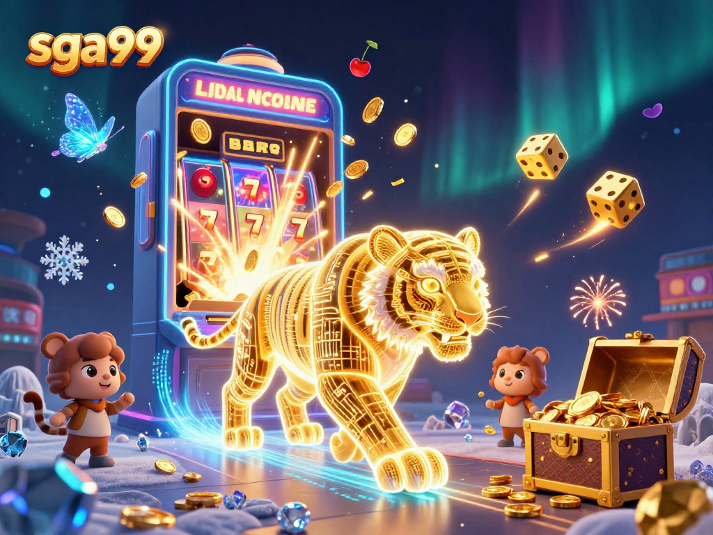 Engage with sga99 in a vibrant digital casino environment featuring golden tiger and jackpot excitement.