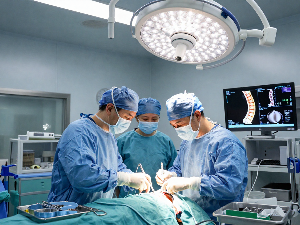 Bel fıtığı ameliyatı performed in a modern surgical environment, showcasing precision techniques and advanced technology.