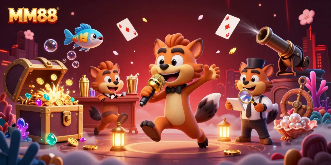 Experience thrilling gaming at MM88 with lively hyenas and dynamic casino elements.