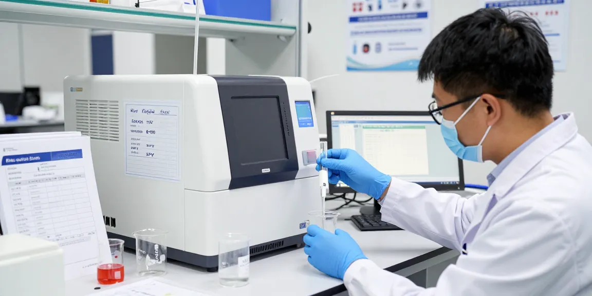 KPV in Klow Peptide Stack being analyzed by a scientist in a sterile lab setting, surrounded by research equipment and data analysis.