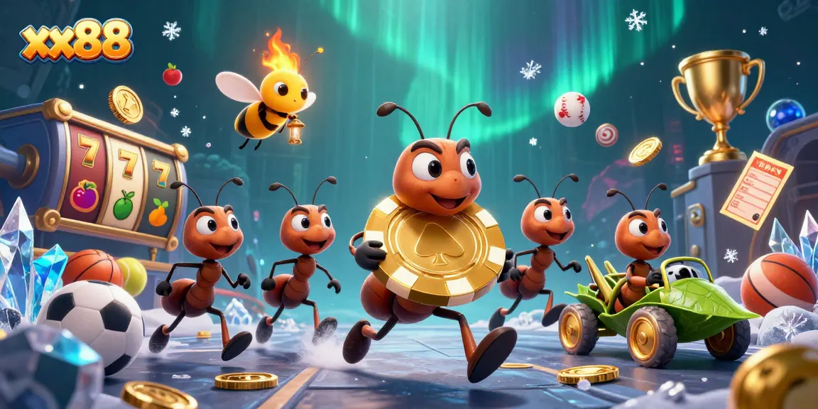 Experience the excitement of xx88 as ants execute a heist in a vibrant casino scene filled with dynamic games.