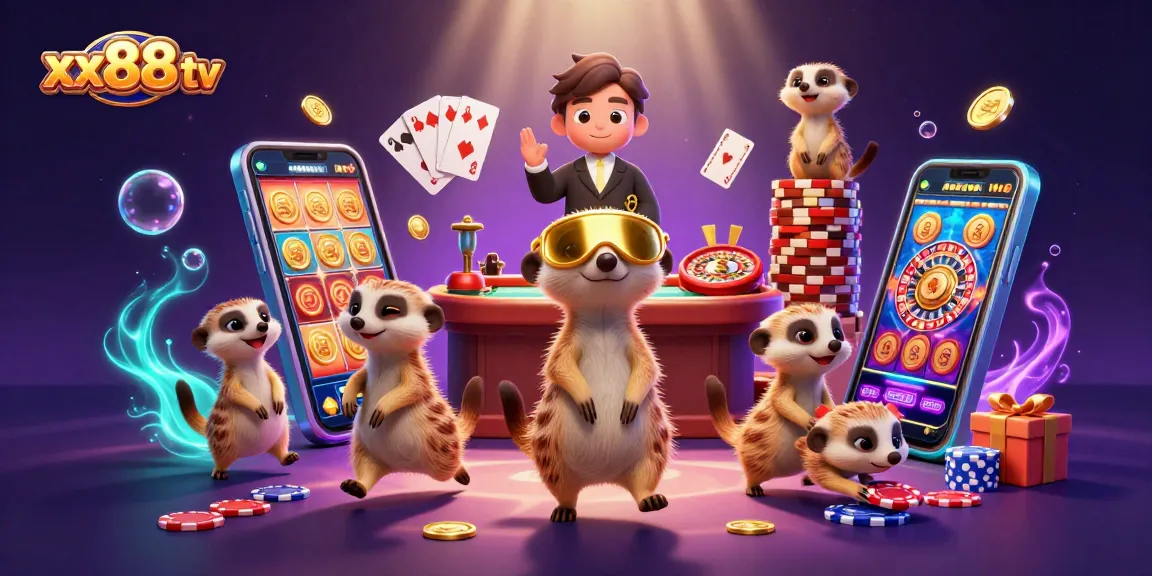 Engage with exciting gameplay on xx88 tv featuring 3D meerkats in an elaborate casino setting.
