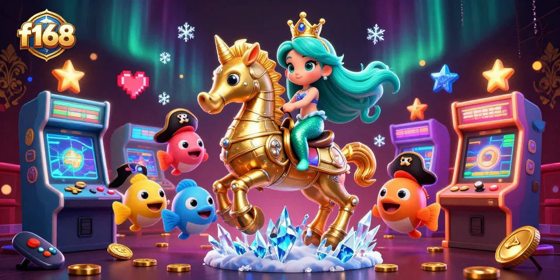 Experience the vibrant action of f168's underwater adventure with mermaid and seahorse in a colorful casino.