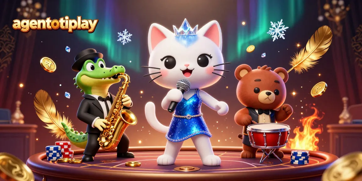 Agentotoplay menampilkan kucing penyanyi jazz 3D, buaya, dan beruang di kasino berkilau.