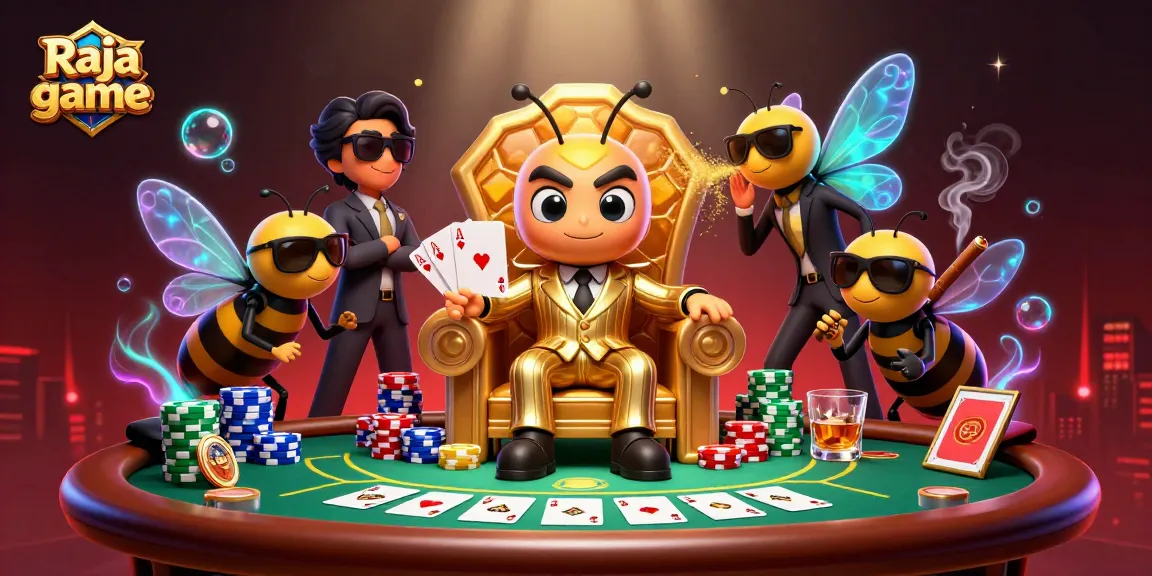 Engage with thrilling Raja game action featuring a bumblebee mob boss overseeing a vibrant casino scene.