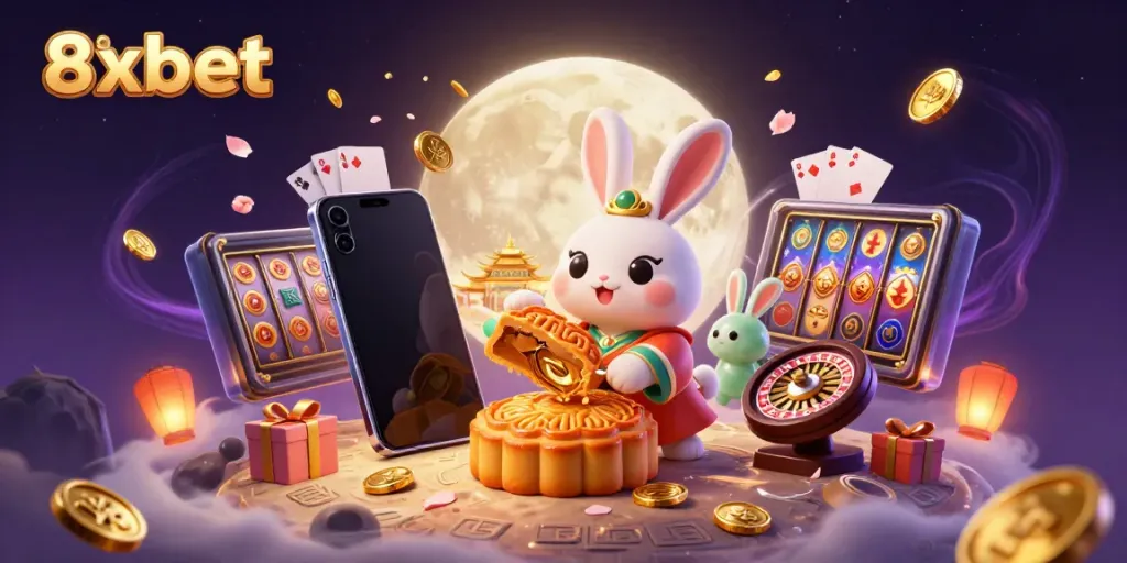 Engage with 8xbet's unique casino experience through the enchanting moon rabbit scene