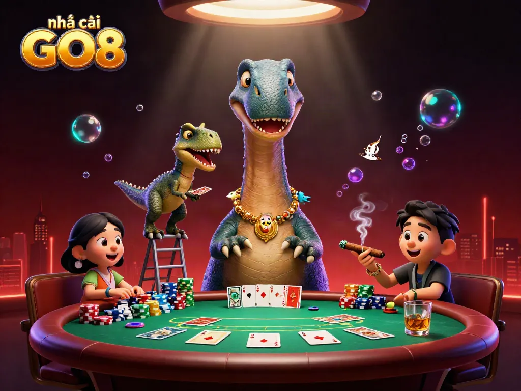 Bet on the excitement at nhà cái GO8 with a whimsical 3D casino scene filled with action!