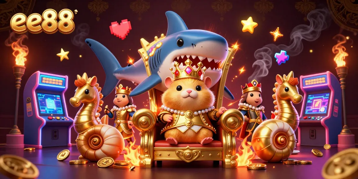 Engage with ee88's vibrant gaming scene featuring a hamster king amidst colorful gaming elements.