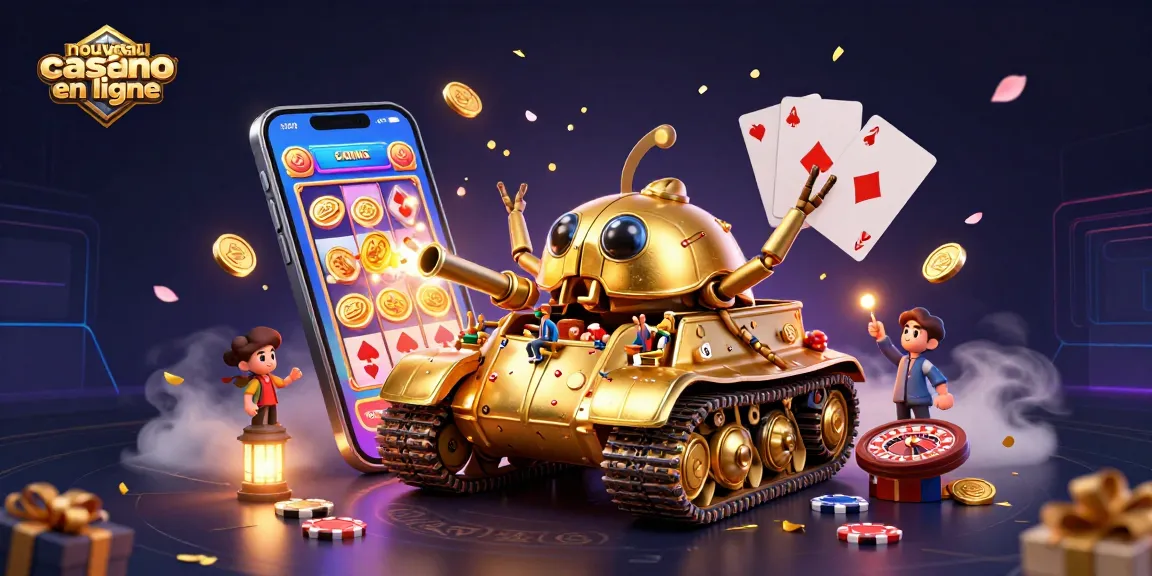 Découvrez un nouveau casino en ligne à travers un tank organisé en casino miniature, entouré de jeux colorés.
