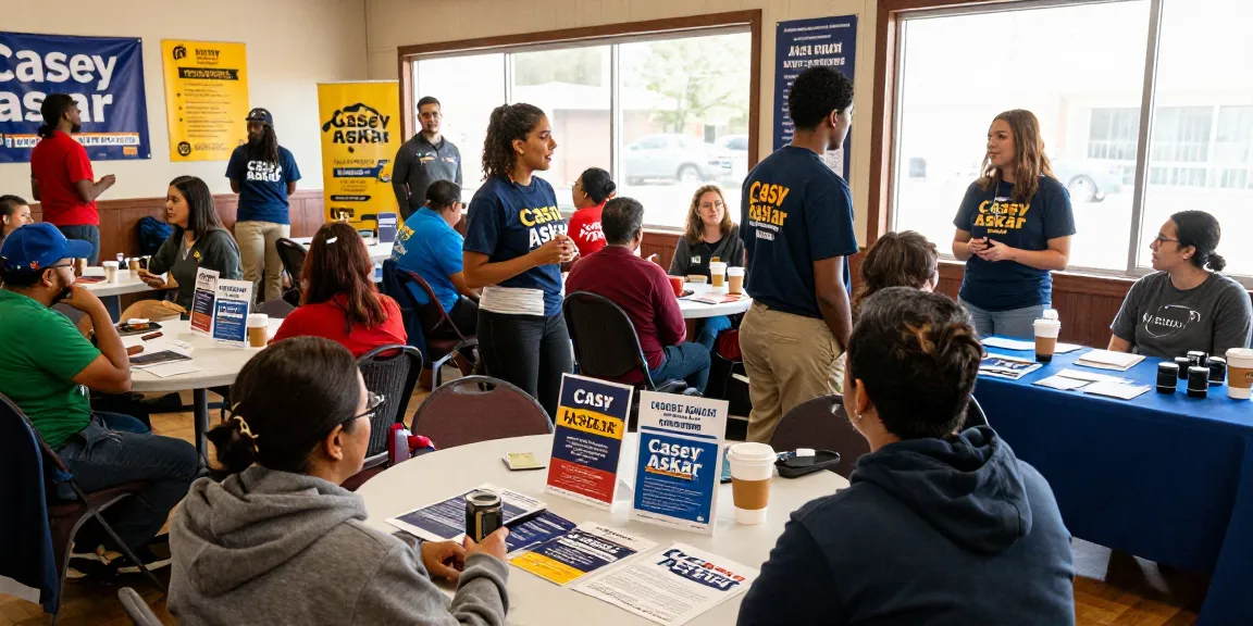 Community members discussing Casey Askar's campaign at local center.