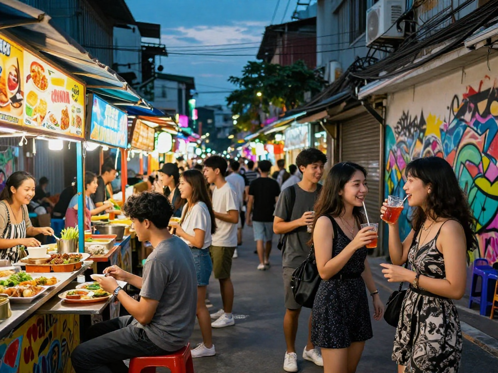 Gái gọi đang tận hưởng không khí sôi động của đường phố vào ban đêm.
