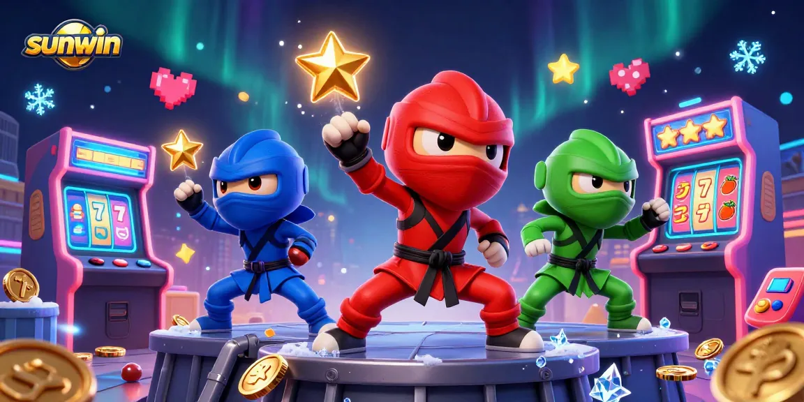 Experience sunwin's excitement with ninja chameleons amid jackpot symbols and vibrant game elements.