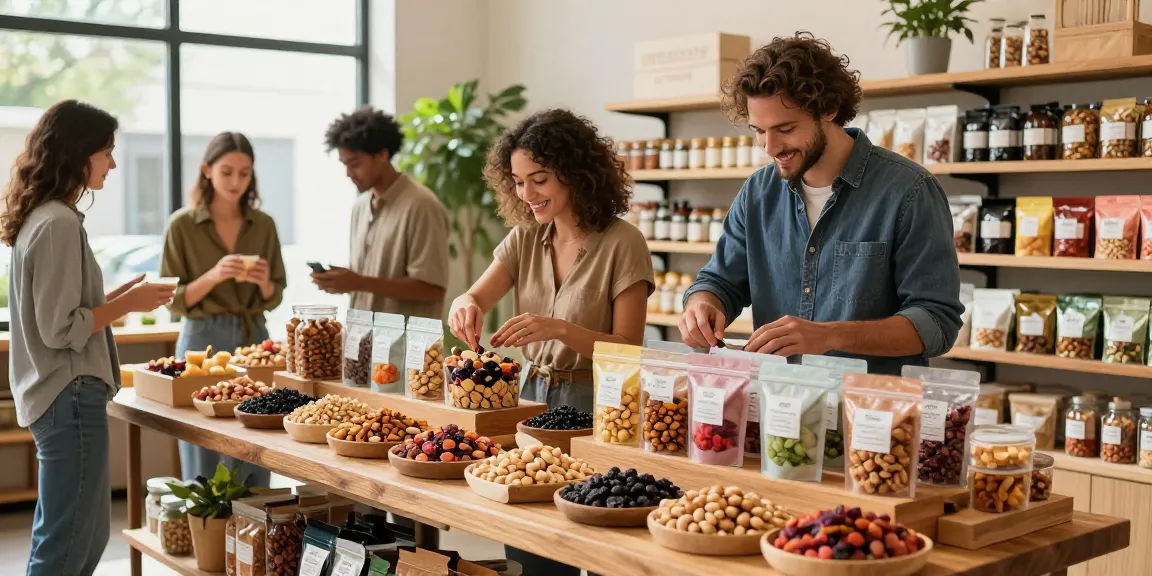 M98 ฝาก-ถอน with fresh mixed nuts and dried fruits showcased in a vibrant e-commerce setting.
